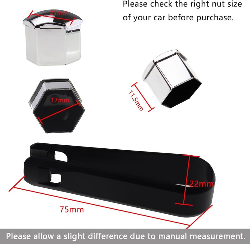 Nihfien 20 Pcs Wheel Lug Nut Covers Bolt Caps,17mm Silver Universal Anti-Rust Car Tire Nut Caps Bolt Cover,Hexagonal Plastic Tire Bolt with Removal Tool (Silver) - Image 3